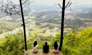 Pemandangan indah dari Bukit Panembongan Ciniru Kuningan dengan hamparan hijau dan udara sejuk pegunungan